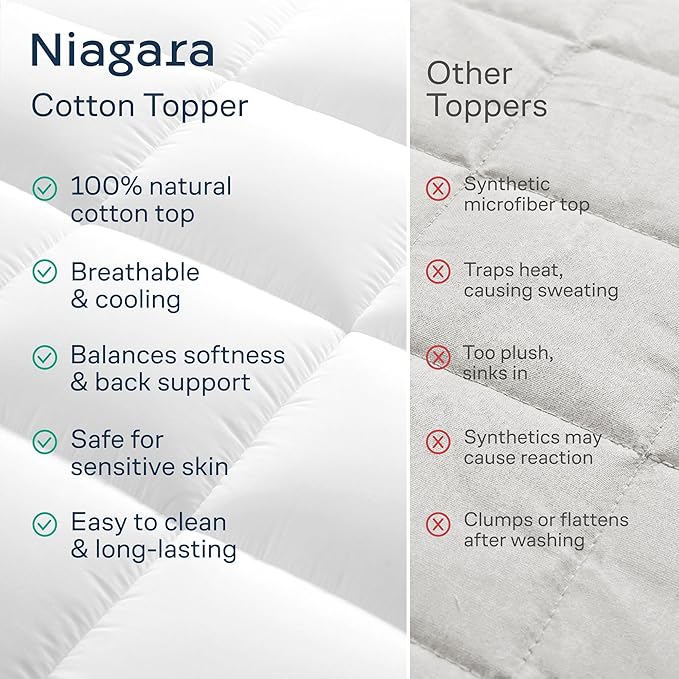 Cloud-Like Twin Mattress Topper - 100% Cotton Top Mattress Pad for Back Pain Relief - Breathable & Naturally Cooling for Hot Sleepers, White