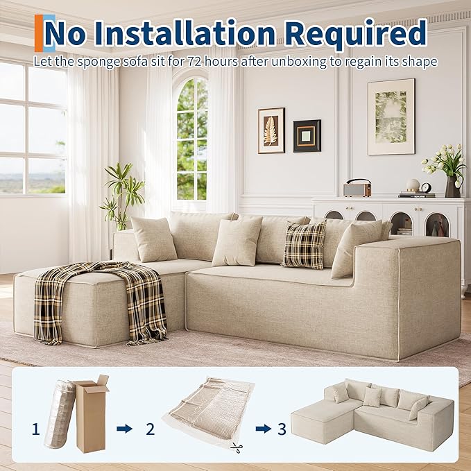 GarveeHome Modular Sectional Couches for Living Room, Cloud Sectional Couch with Deep Seat, 106.7 in Modular L-Shape Sofa with Chaise, Upholstered Couches for Bedroom, Chenille Camel
