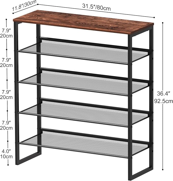 CHEMPFR Shoe Rack - Sturdy Steel Shoe Organizer for Front Door Entrance Closet Entryway with Spacious Top - Industrial Style Strong Mesh Storage Shelves (5-Tier 11.8"x36.2"x31.5") - Image 3