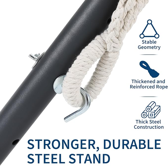 Double Hammock with Steel Stand - 2 Person Hammock Bed Indoor Outdoor, Brazilian-Style, with Carry Bag, 450lb Capacity, Portable & Easy Assembly, Ocean - Image 3