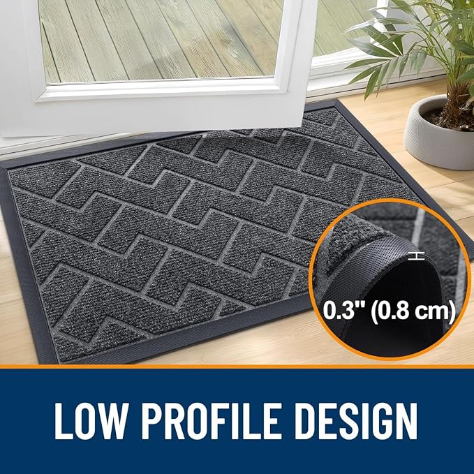 OLANLY Front Door Mat Indoor Outdoor Entrance, Waterproof All-Season, All-Weather Doormat, Sturdy Natural Rubber, Low Profile, Easy Clean Patio Porch Entryway Mat, Herringbone Brick (Grey, 71x47) - Image 4
