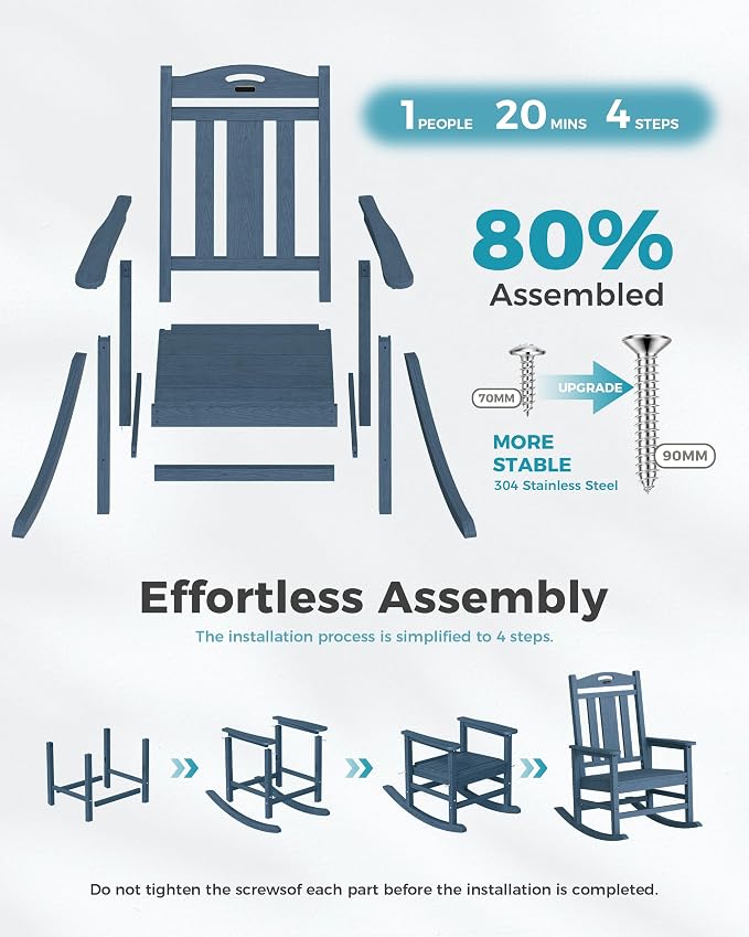Ciokea Oversized Outdoor Rocking Chairs Set of 2, 380lbs Heavy-Duty Large Patio Rocker, High Back Cozy Porch Chairs, Weather Resistant Patio Rocking Chairs for Outside, Fire Pit, Deck, Slate Blue - Image 8