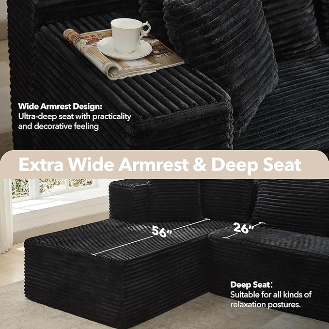Modular Sectional Sofa Cloud Sectional Couch, 106" Comfy L Shaped Couches for Living Room,Oversized Sofa Sleeper with Deep Seat, No Assembly Required