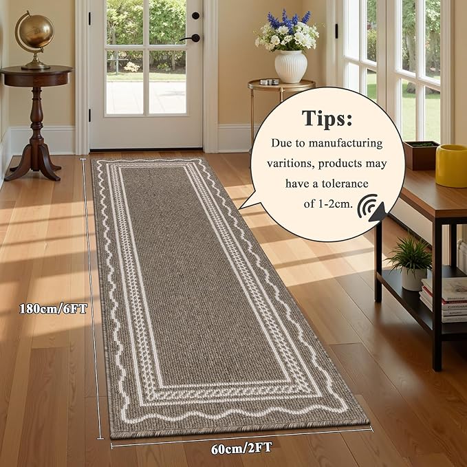Ileading Hallway Runner Rug 2x6ft Kitchen Floor Mat Modern Geometric Non Slip Throw Rugs Busy Traffic Extended Indoor Doormat Machine Washable Accent Carpet for Laundry Bedroom(Brown) - Image 6