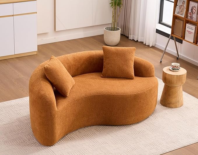 KEIKI S-Curved Loveseat Chenille Couches with 2 Pillows, Upholstered Luxury Plush Cloud Sectional Sofa for Living Room Apartment, Full Sponge Compression