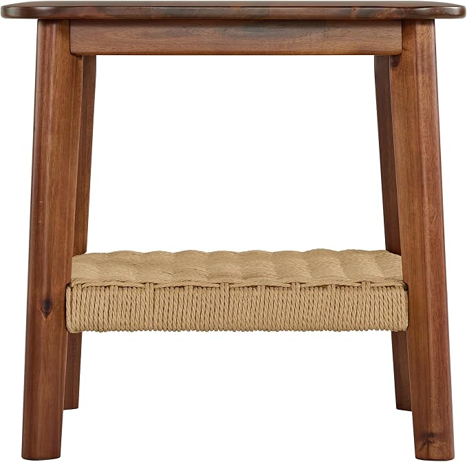 Alaterre Furniture Calais 2-Tier Solid Wood End Table with Woven Storage Shelf – Mid Century Modern Nightstand or Side Table for Living Room, or Bedroom (Chestnut) - Image 9