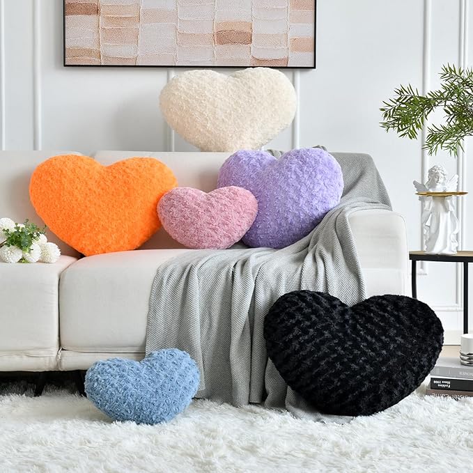 Heart Pillow, Soft Heart Shaped Pillow with Room Decorative Throw Pillows for Bed Couch Chair Sofa, Heart Shaped Cute Throw Pillow Cushion for Bedroom Living Room (Grey Pink, Large 19.6" x 15.7")