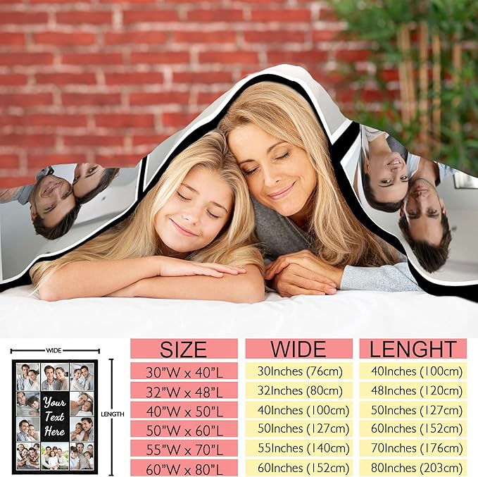 Funny DIY Custom Blanket with Picture Text Customized Blankets Customizable Photo Blanket Personalized Fathers Day Mothers Day Valentine's Birthday Gifts for Mom Dad Girlfriend Boyfriend Man Women