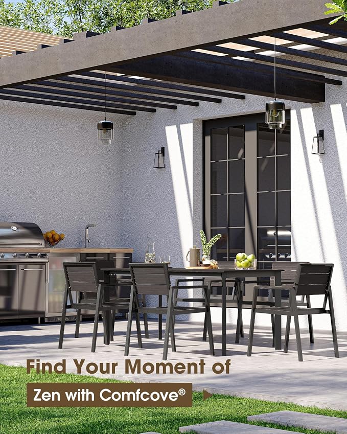 Outdoor Dining Table, Aluminum Patio HDPS Outdooor Table with Umbrella Hole, All Weather Patio Furniture Set, Patio Dining Table (Charcoal) - Image 2
