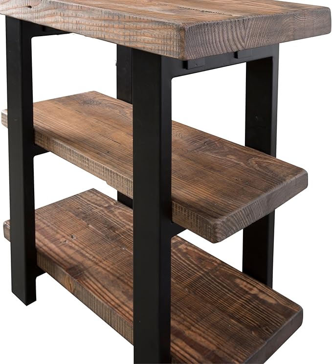 Alaterre Furniture Pomona Living Room Tables – 3-Tier Solid Wood End Table with Metal Legs & Storage Shelves – Modern Rustic Industrial Space-Saving Side Table or Nightstand (Rustic Brown)
