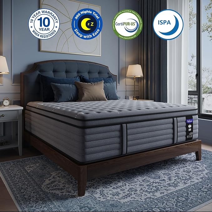 King Mattress 12 Inch, Hotel Luxury Hybrid King Size Mattress In A Box, Extra Enhanced Support, Relieve Back & Waist Pain, Cooling Sleep, Fiberglass-Free, CertiPUR-US, 365-Night Trial, Medium Firm