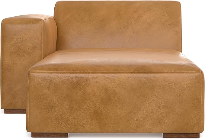 SIMPLIHOME Rex Left Chaise Sofa Module in Full-Grain Genuine Leather, Sienna, 44-inches W x 69.5-inches D, Handcrafted Modern-Style Left-Arm Chaise Lounge Chair for Living Room and Family Room