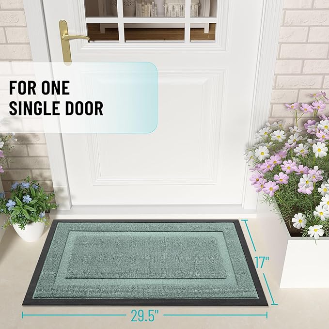 OLANLY Front Door Mat Indoor Outdoor Entrance, Waterproof All-Season, All-Weather Doormat, Sturdy Natural Rubber, Low Profile, Easy Clean Patio Porch Entryway Mat, 47x23, Grayish Green - Image 2