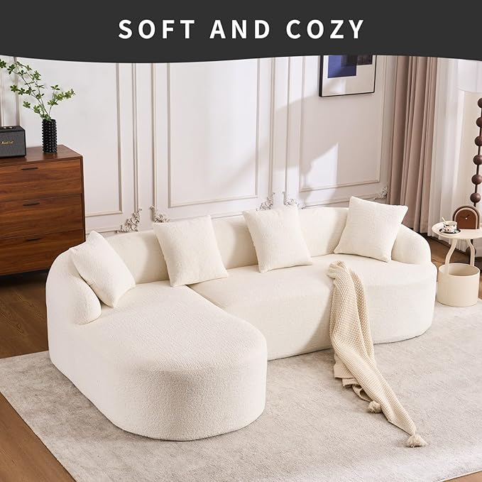 KEIKI L-Shaped Chenille Modular Sectional Couches with Chaise Lounge & 4 Pillows, 3 Seater Oversized Upholstered Luxury Plush Cloud Sofa for Living Room Apartment, Full Sponge Compression