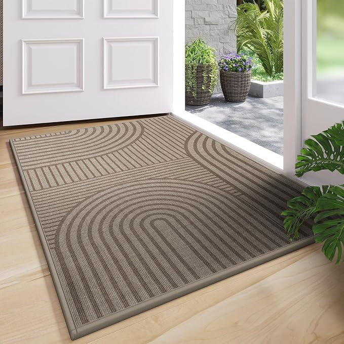 Front Door Mat 31''x47'', Absorbent Dirt Resist Washable Non Slip Low-Profile Indoor Doormat, Easy Clean Welcome Entryway Door Mats, Brown by QiCaiJia