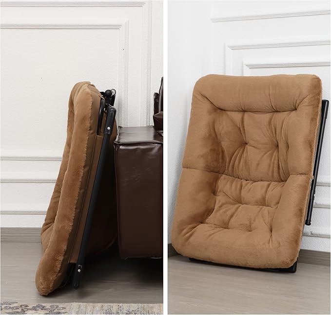 Comfy Saucer Chair for Adults, Soft Faux Fur Bedroom Chair, Accent Dorm Chairs, Flexible Living Room Reading Chairs, Oversized Folding Seat for Teens, X-Large, Brown