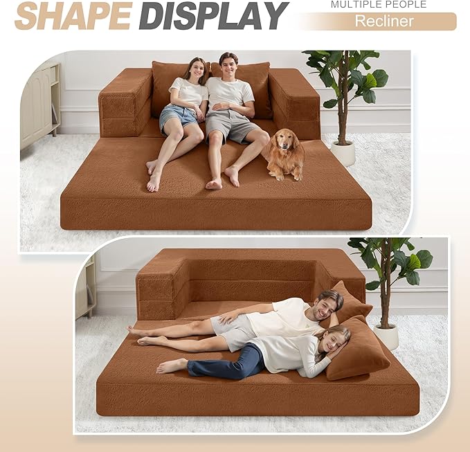 Futon Sofa Bed with Pillow, 3-in-1 Sleeper Sofa Bed with Removable Cover, Convertible Floor Sofa Bed, No Assembly Boneless Couch for Living Room, Bedroom