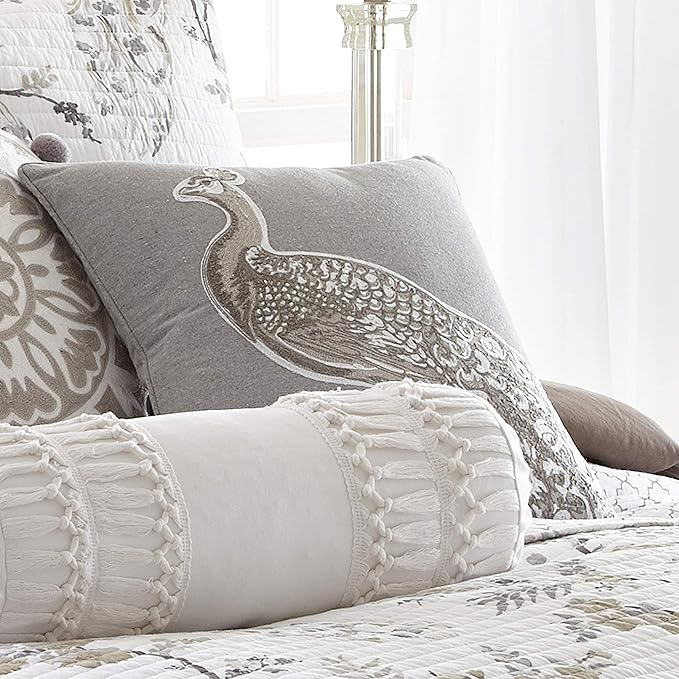 Levtex Home - Pisa - Decorative Pillow (18X18in.) - Peacock - Grey, Charcoal and White