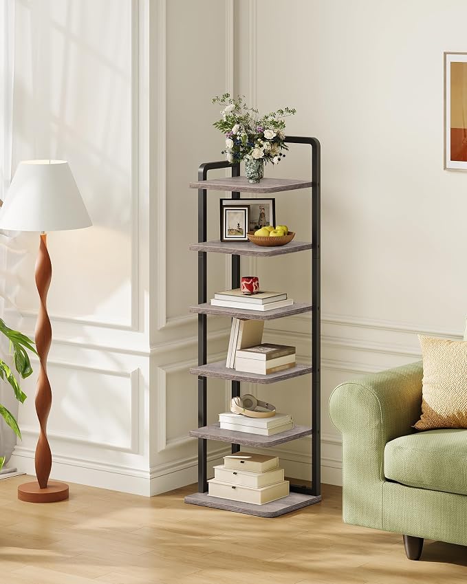 CHOEZON 6-Tier Vertical Shoe Rack, Narrow Shoe Tower, Corner Shoe Storage Organizer, Shoe Shelf, for Small Spaces, Industrial Style, for Entryway, Hallway, Living Room, Greige and Black TXJ06BG - Image 4