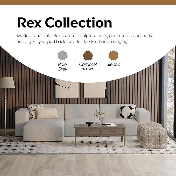 SIMPLIHOME Rex Left Chaise Sofa Module in 100% Recycled Polyester Tightly Woven Performance Fabric, Pale Grey, 44-inches W x 69.5-inches D, Handcrafted Modern-Style Left-Arm Chaise Lounge Chair