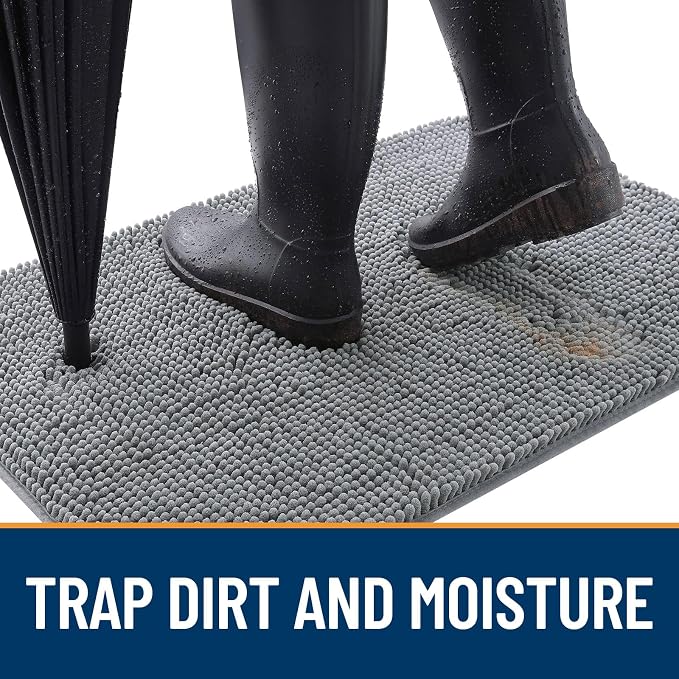 OLANLY Dog Door Mat for Muddy Paws 32x20, Absorbs Moisture and Dirt, Absorbent Non-Slip Washable Doormat, Quick Dry Chenille Mud Mat for Dogs, Entry Indoor Entryway Carpet for Inside Floor, Grey - Image 2