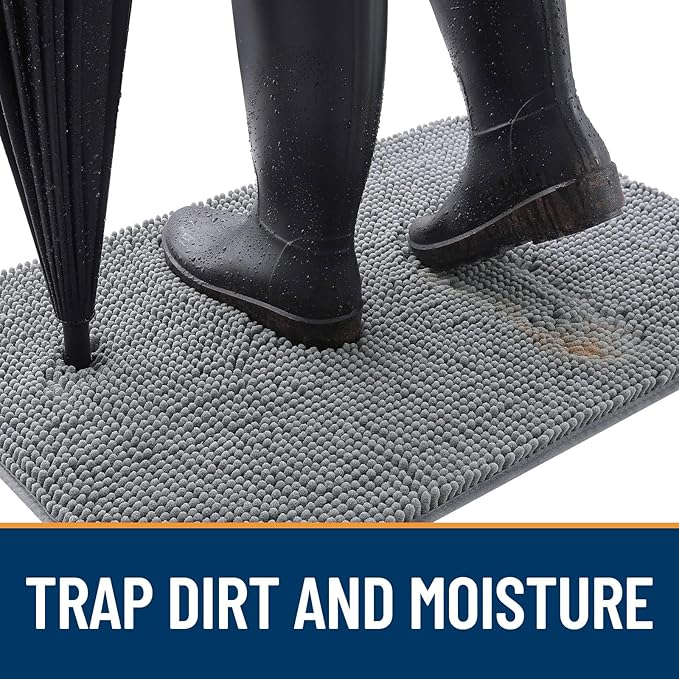 OLANLY Dog Door Mat for Muddy Paws 59x32, Absorbs Moisture and Dirt, Absorbent Non-Slip Washable Doormat, Quick Dry Chenille Mud Mat for Dogs, Entry Indoor Entryway Carpet for Inside Floor, Grey - Image 2