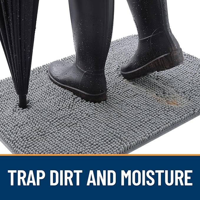 OLANLY Dog Door Mat for Muddy Paws 59x20, Absorbs Moisture and Dirt, Absorbent Non-Slip Washable Doormat, Quick Dry Chenille Mud Mat for Dogs, Entry Indoor Entryway Carpet for Inside Floor, Grey - Image 2