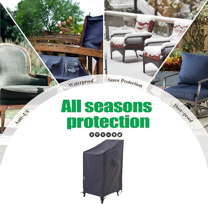 F&J Outdoors Patio Chair Covers, Heavy Duty Waterproof UV Resistant Outdoor Stackable Chair High Back Chair Cover, Grey, 27" W x 37" D x 47" H - Image 8