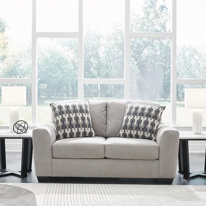 Signature Design by Ashley Avenal Park Casual Loveseat with 2 Toss Pillows, Light Gray