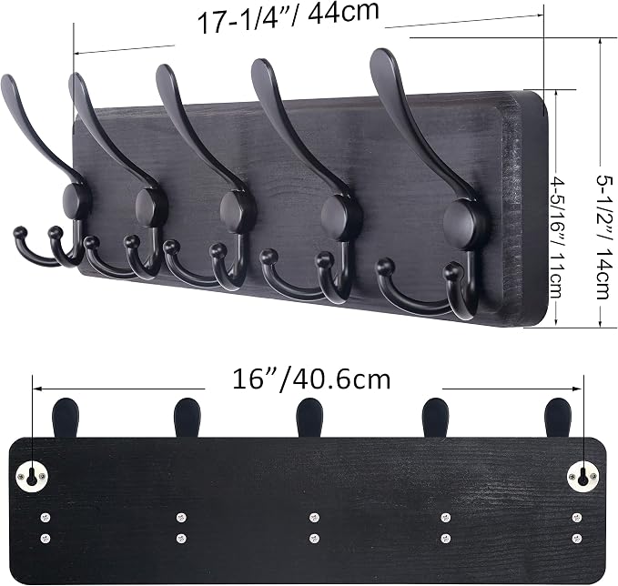 SKOLOO Rustic Wall Mounted Coat Rack: 16" Stud Spacing, Pine Real Wood Plank Wall Coat Rack with 5 Triple Hooks, Farmhouse Coat Hanger Wall Mount for Hanging Backpack Jacket Coat Hat,Pack of 2 - Image 5