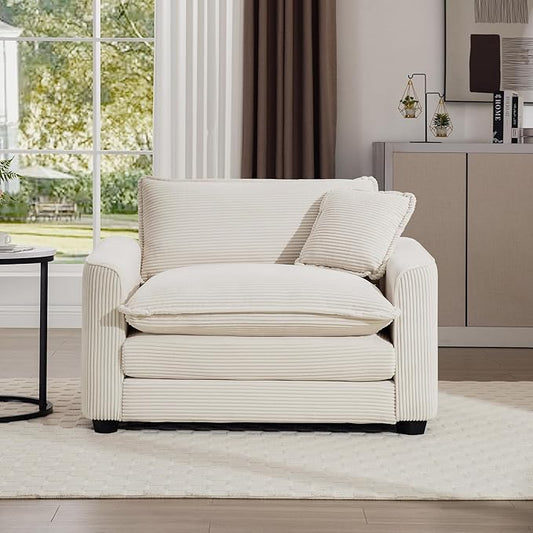 KEIKI 45" Oversized Corduroy Modular Sectional Single Sofa with High-Density Foam Cushions, Removable Armrests, Upholstered Modern 1-Seater Lounge Accent Chair with 1 Pillow, for Living Room, Beige