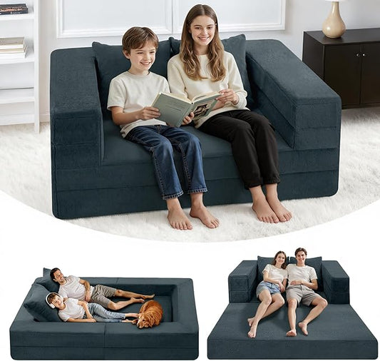 Futon Sofa Bed with Pillow, 3-in-1 Sleeper Sofa Bed with Removable Cover, Convertible Floor Sofa Bed, No Assembly Boneless Couch for Living Room, Bedroom