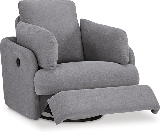 Signature Design by Ashley Modmax Contemporary Swivel Glider Recliner, Press-Back Reclining, Cleanable & Durable Performance Fabric, 21" Seat Height, Gray