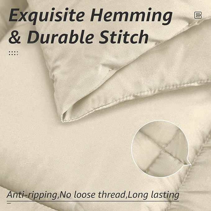 HYLEORY All Season Queen Size Bed Comforter - Cooling Down Alternative Quilted Duvet Insert with Corner Tabs - Winter Warm - Machine Washable - Beige