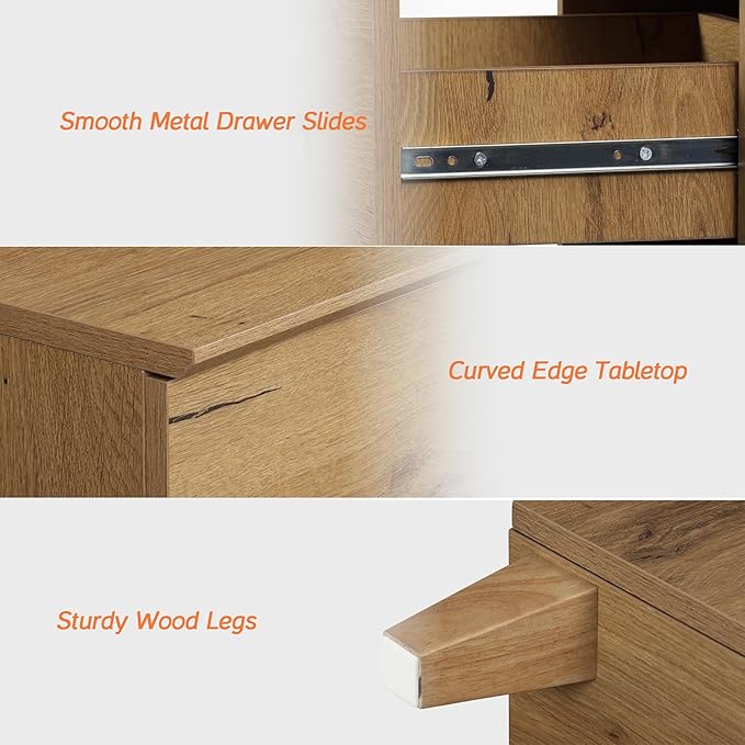 WAMPAT Dresser and Nightstand Set of 2, 47.2 Inches Wood Dresser with 6 Drawers, 1 Piece Nightstand with Drawers and Charging Station, Bedroom Furniture Set, Oak Brown