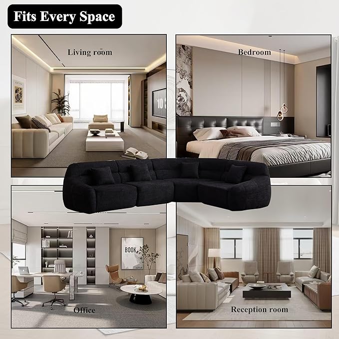 123-Inch Oversized Modular Compressed Sectional Couches 4 Pieces Modular Boneless Sofas with 4 Pillows,Modern Minimalist Corner Cloud Sofa Comfy Chenille Deep Seat Foam Couch