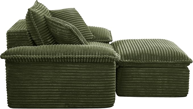 Comfy Boneless Cloud Sofa Chaise Oversized Fluffy Corduroy Upholstered Chaise Lounge for Living Room Bedroom, Modular Compressed Foam Cloud Daybed, Single Seat Sofa