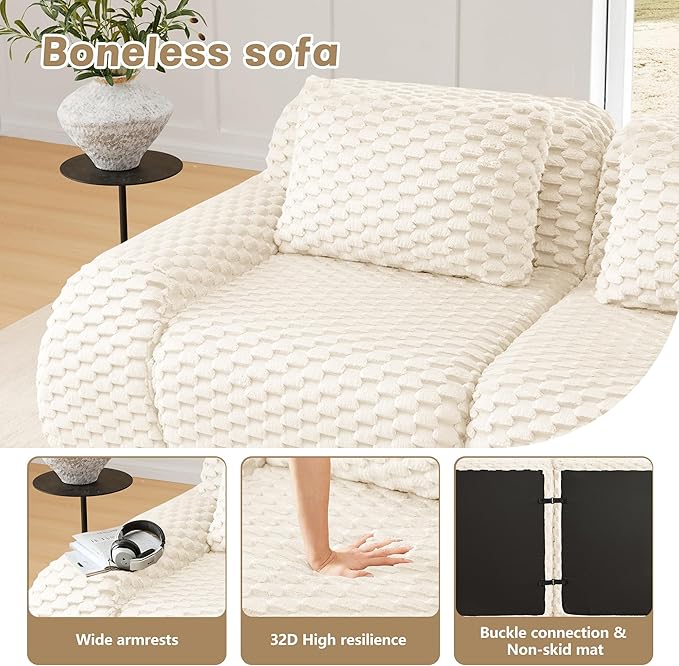 146" L-Shaped Compressed Sectional Cloud Sofa, Flannel Upholstered Modular Deep Seat Sofa with 5 Pieces, Modern Floor Boneless Foam Modular Cloud Couches for Living Room
