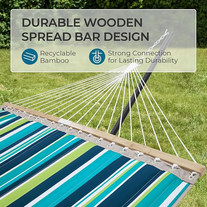 SUPERJARE Hammock with Stand, 2 Person Quilted Outdoor Hammock, Detachable Pillow & Bamboo Spreaders, Portable Hammock with Carrying Bag, Heavy Duty Stand, Perfect for Outside, Patio, Dark Cyan - Image 7