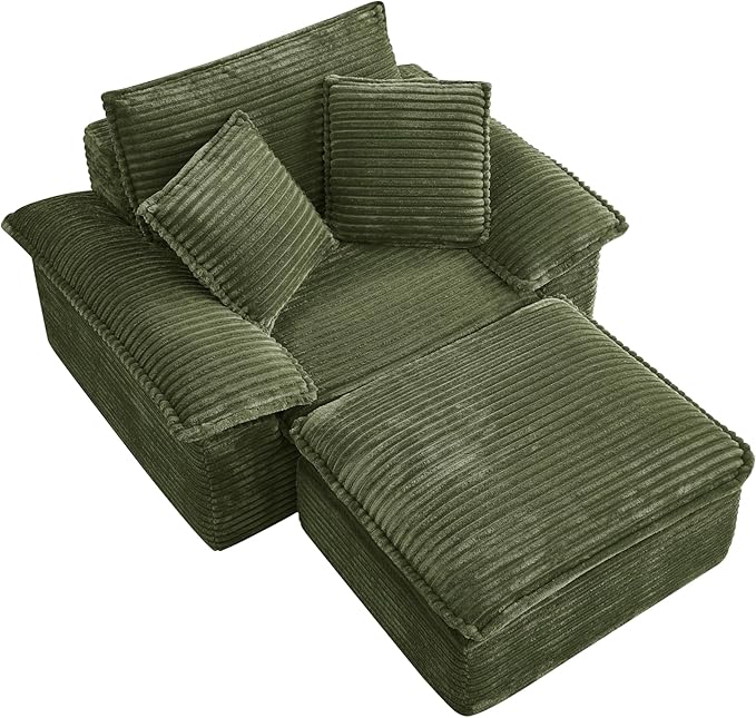 Comfy Boneless Cloud Sofa Chaise Oversized Fluffy Corduroy Upholstered Chaise Lounge for Living Room Bedroom, Modular Compressed Foam Cloud Daybed, Single Seat Sofa