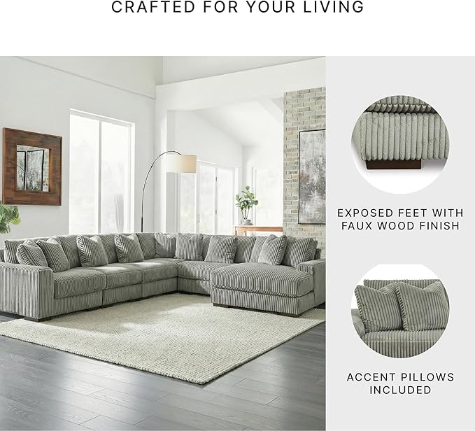 Signature Design by Ashley Contemporary Lindyn U-Shape Left-Arm Facing 6-Piece Sectional with Chaise and Reversible Cushion, Gray