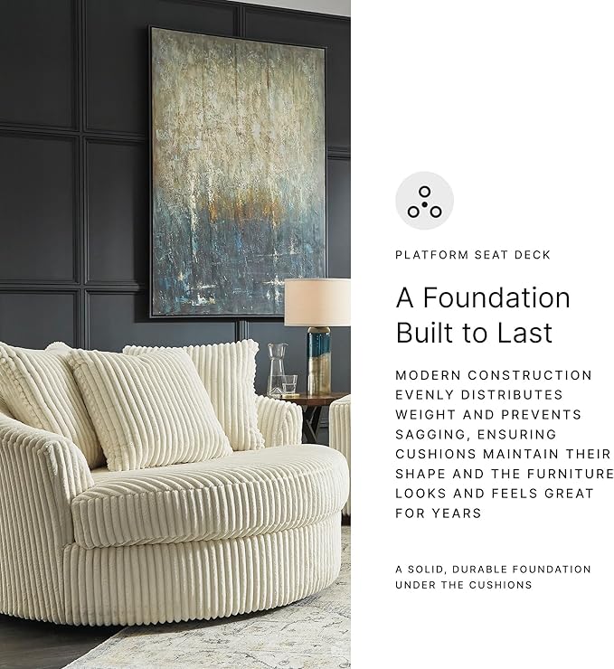 Signature Design by Ashley Lindyn Transitional Oval Tufted Upholstered Oversized Swivel Accent Chair, White