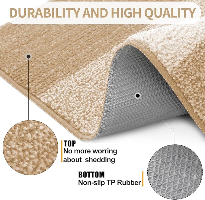 Kitinjoy Indoor Outdoor Door Mat, 59x20 Non-Slip Absorbent Dirt Trapper, Low-Profile Washable Inside Entrance Front Floor Mat, Sturdy Soft Entry Doormats for Entryway, Beige - Image 3