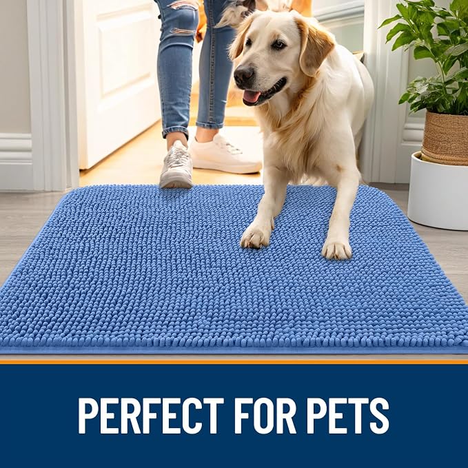 OLANLY Dog Door Mat for Muddy Paws 70x32, Absorbs Moisture and Dirt, Absorbent Non-Slip Washable Doormat, Quick Dry Chenille Mud Mat, Entry Indoor Entryway Carpet for Inside Floor, Cornflower Blue - Image 6