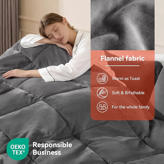 Oversized King Plus Comforter Duvet Insert 120"x128" - Plush Fluffy Heavy Winter Flannel, Extra Large Super King Size Breathable Microfiber with 8 Corner Tabs, All Seasons Warm Bedding (Grey)