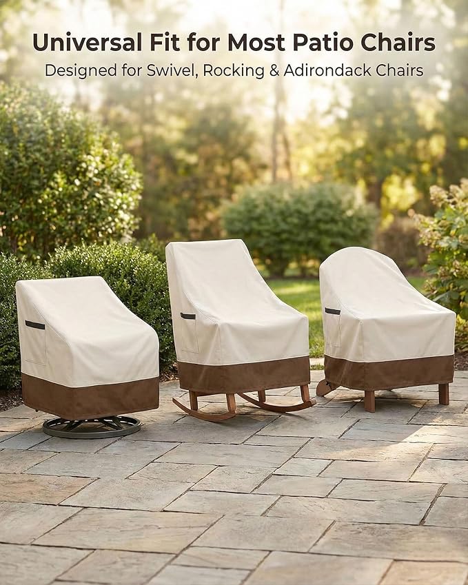 Outdoor Patio Chair Covers, Heavy Duty Waterproof 600D Oxford Furniture Protection, 35x37x36 Inches, 2-Pack, Beige and Brown - Image 3