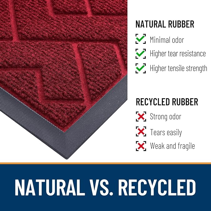OLANLY Front Door Mat Indoor Outdoor Entrance, Waterproof All-Season, All-Weather Doormat, Sturdy Natural Rubber, Low Profile, Easy Clean Patio Porch Entryway Mat, Herringbone Brick (Wine Red, 59x35) - Image 5