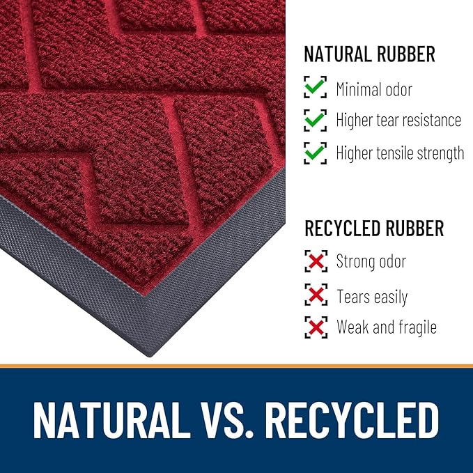 OLANLY Front Door Mat Indoor Outdoor Entrance, Waterproof All-Season, All-Weather Doormat, Sturdy Natural Rubber, Low Profile, Easy Clean Patio Porch Entryway Mat, Herringbone Brick (Wine Red, 47x32) - Image 5