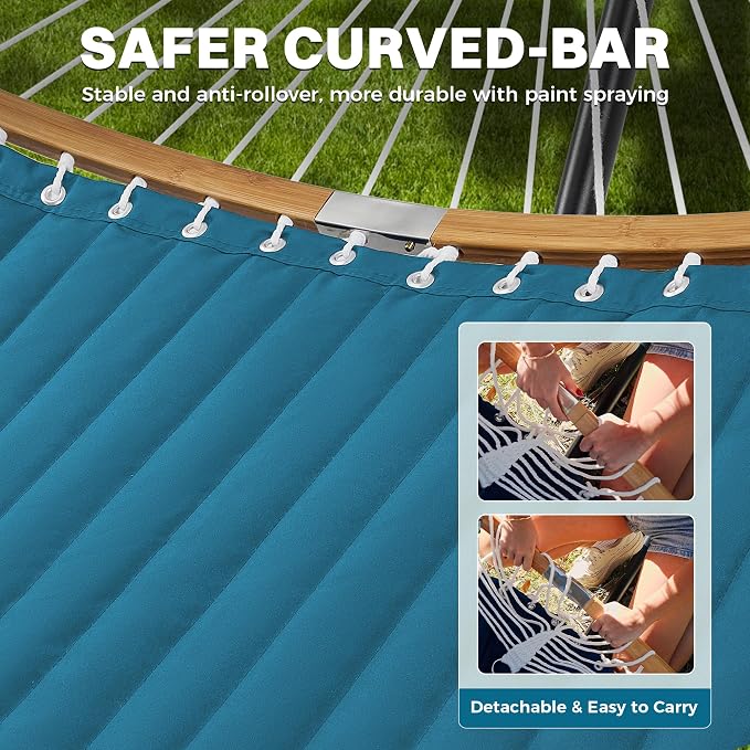 SUPERJARE Curved-Bar Hammock with Stand, 2 Person Heavy Duty Hammock Frame, Detachable Pillow & Portable Carrying Bag, Perfect for Outdoor & Indoor, Peacock Blue - Image 7