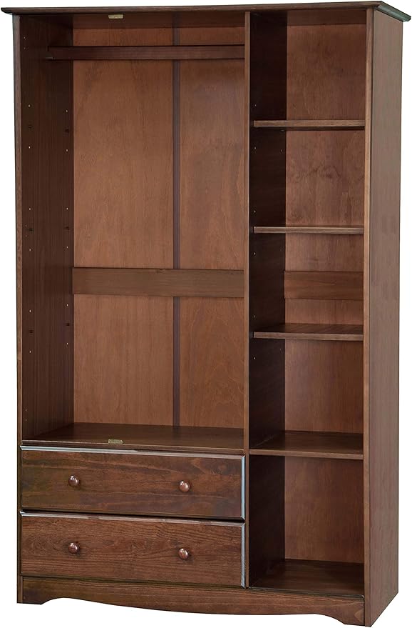 Palace Imports 100% Solid Wood Grand Wardrobe/Armoire/Closet w/Shelves & Drawers, Mocha, 45.75" w x 72" h x 23" d. Renewable Eco-Friendly Wood, Made in Brazil